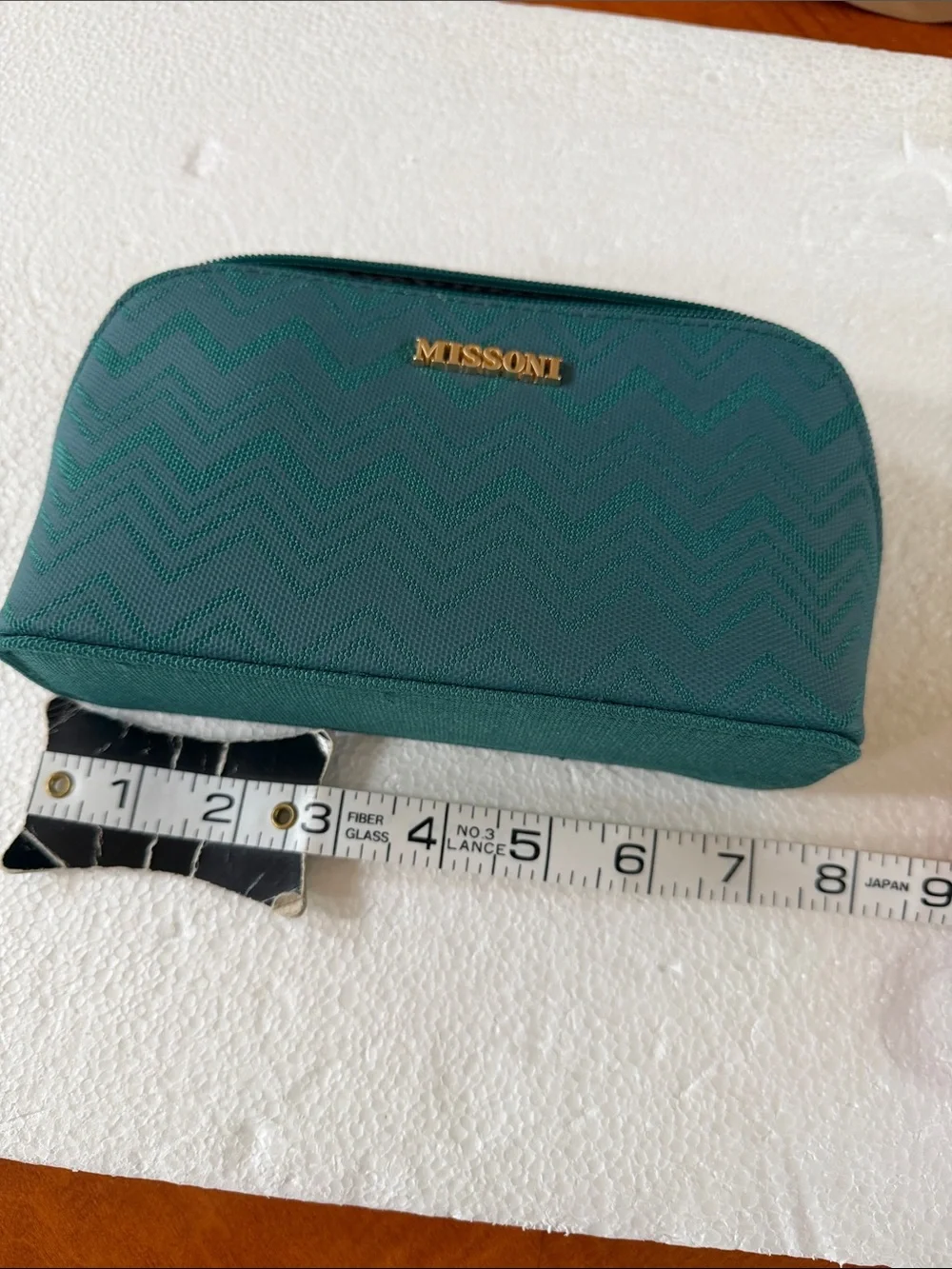 Missoni Teal Chevron Logo Cosmetic Case with Gold Accent
